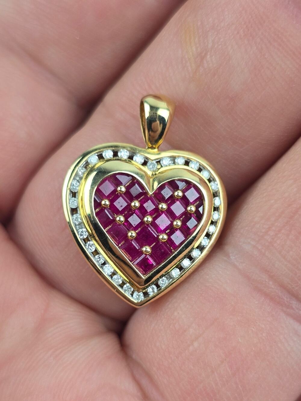 Keepsake 14k Yellow Gold Natural Diamond & Ruby Heart Pendant w/ card & box